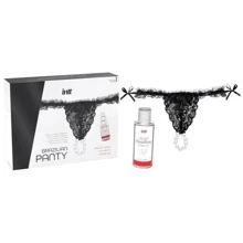 Трусики с жемчужным кольцом и клубничным лубрикантом Intt Brazilian Panty Black: Для кого Для женщин