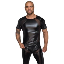 Мужская футболка Noir Handmade H056 Men's T-shirt made of powerwetlook Вlack, XXL: Для кого Для мужчин