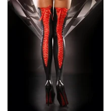 Чулки со шнуровкой Lolitta Lacing Stockings, черные с красным S/M: Для кого Для женщин