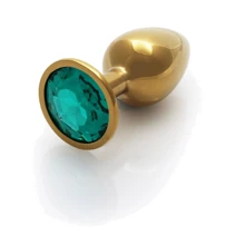 Металлическая анальная пробка Ouch! Heart Gem Gold - Emerald Green, S: Для кого Унисекс