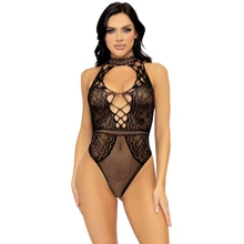 Боди Leg Avenue Net and lace halter OS Black: Для кого Для женщин