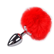 Металлическая анальная пробка Кроличий хвостик Alive Fluffly Plug M Red: Для кого Унисекс