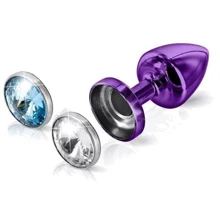 Анальная пробка со сменными стразами Diogol Anni Magnet Purple Кристалл/Аквамарин 25мм: Для кого Унисекс