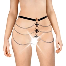Сексуальные кожаные трусики украшенные цепями Art of Sex - Cross, черный, L-2XL: Для кого Для женщин