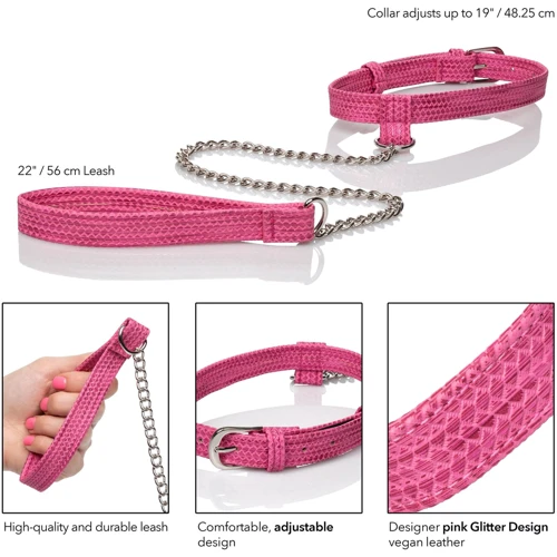 CalExotics Tickle Me Pink Collar w Leash - дизайнерський нашийник з повідцем: Для кого унісекс