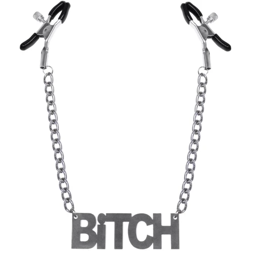 Затискачі для сосків Bitch, Feral Feelings - Nipple clamps Bitch, срібло / чорний