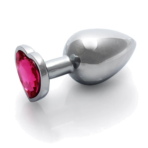 Металлическая анальная пробка Ouch! Heart Gem Silver - Rubellite Pink, S: Наличие вибрации Нет