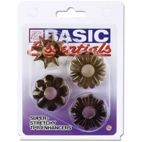 Набір із чотирьох кілець на пеніс California Exotic Novelties Basic Essentials 4 Pack-Smoke: Колір черный