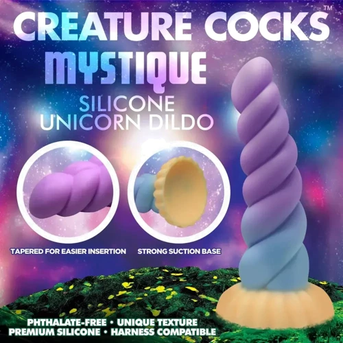 Фантазийный фаллоимитатор в форме рога Единорога Creature Cocks Mystique Silicone Unicorn Dildo: Назначение Вагинальные