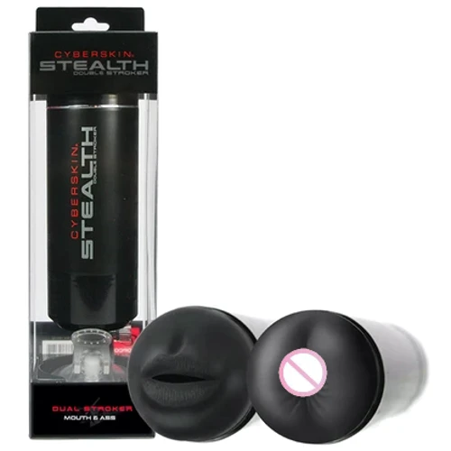 Двойной мастурбатор на присоске Topco Sales CyberSkin® Stealth Double Stroker, Mouth & Ass - ротик+попка, 27х8 см: Назначение Двухсторонний