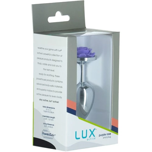 Металлическая анальная пробка LUX Active с розой - Rose Anal Plug - Purple, вибропуля в подарок фото 6