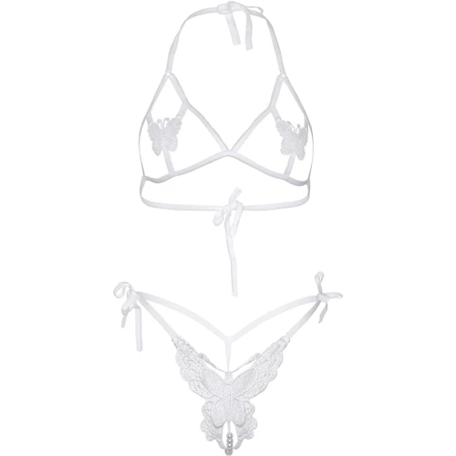 Комплект Leg Avenue Open cup bra and pearl panty White: Візерунок Однотонный