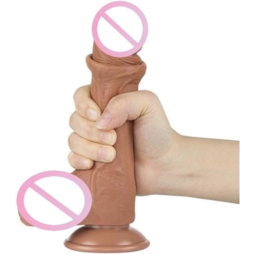 Фаллоимитатор LoveToy Sliding-Skin Dual Layer Dong 7.5" Brown: Тип Реалистичные