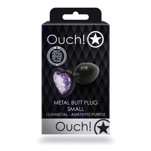 Металлическая анальная пробка Ouch! Heart Gem Gunmetal - Amethyst Purple, S: Особенности С кристаллами