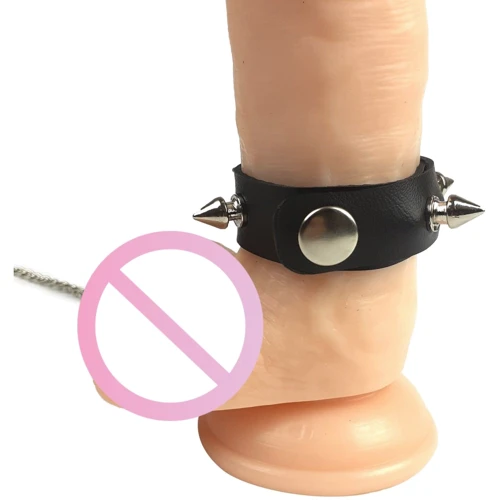 Кольцо для пениса Penis Ring с шипами и поводком, натуральная кожа: Цвет черный