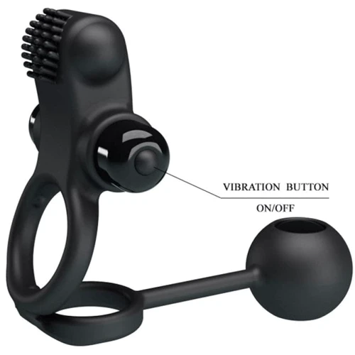 Виброкольцо с анальным шариком Pretty Love Vibration Penis Sleeve IV Black фото 4