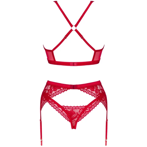 Комплект белья Obsessive Lacelove cupless 3-pcs set M/L Red: Декор Кружево