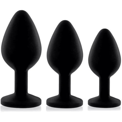 Набір анальних пробок з кристалом Rianne S: Booty Plug Set Black: Наявність вібрації  немає