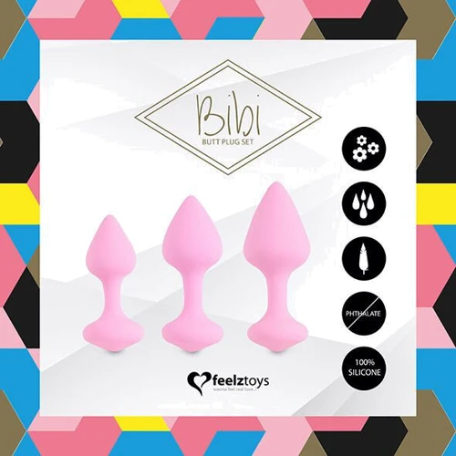 Набор силиконовых анальных пробок FeelzToys - Bibi Butt Plug Set 3 pcs Pink: Наличие вибрации Нет
