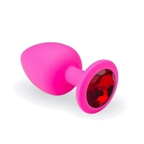 Силиконовая анальная пробка с кристаллом Pink Silicone Ruby (размер M)
