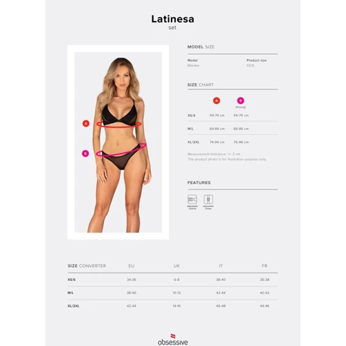 Комплект Obsessive Latinesa 2-pcs set Black, XS/S: Візерунок Однотонный