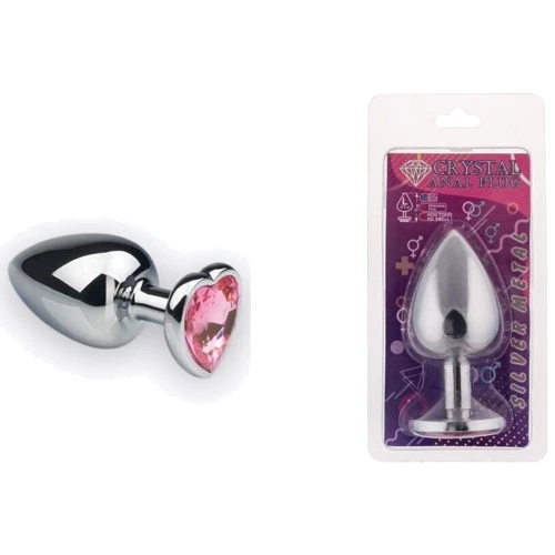 Анальна пробка, Silver Heart Pink Topaz, M: Тип Анальні пробки