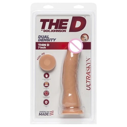 Doc Johnson Thin D 7 Inch Ultraskyn - реалистичный фаллоимитатор на присоске, 17.8x5 см: Назначение Вагинальные