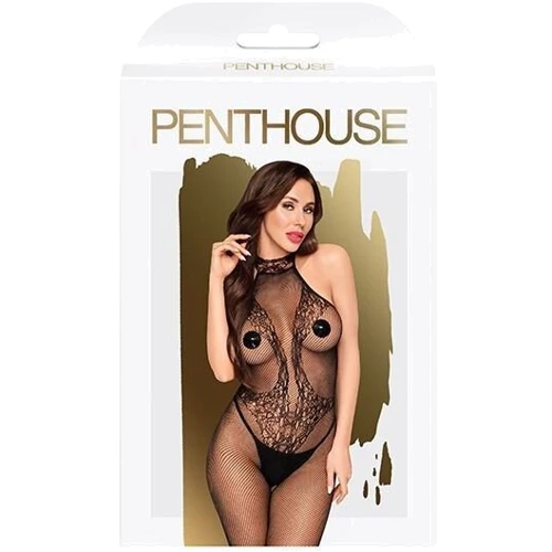 Бодістокінг з високим мереживним коміром Penthouse - First Lady Black S/L: Вид Бодистокинг