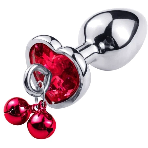 Анальная пробка с кристаллом, колокольчиком и поводком Silver Heart RED (размер L): Наличие вибрации Нет