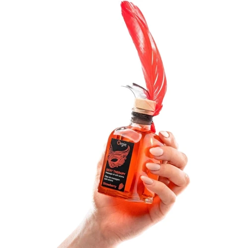 Набір для масажу Orgie – Sexy Therapy Strawberry (100 мл), їстівна розігрівальна олія + пір’їнка: Особливості З ароматом, Зі смаком