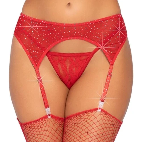 Пояс для чулок Leg Avenue Rhinestone garterbelt Red One Size