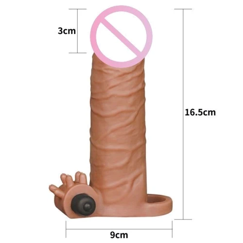 Насадка с вибрацией LoveToy Pleasure X-Tender Vibrating Penis Sleeve Flesh Add 2", Brown: Наличие вибрации Есть