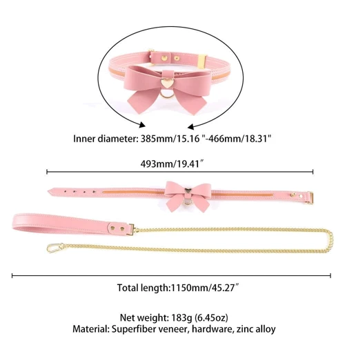 Ошейник с поводком LOCKINK Sevanda Love Heart Butterfly Leather Collar Set - Pink фото 4