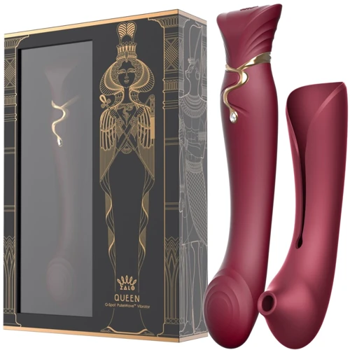 Смартвібратор 3в1 Zalo - Queen Wine Red, пульсуюча перлина та вакуум, кристал Swarovski: Тип і форма Вібромасажер