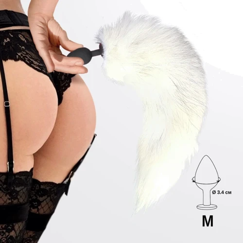 Силіконова анальна пробка з хвостом із натурального хутра Art of Sex size M White fox: Матеріал Силикон