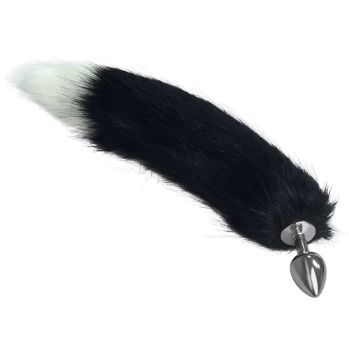 Анальная пробка c хвостом LoveToy Metal Anal Tail Large White+Black