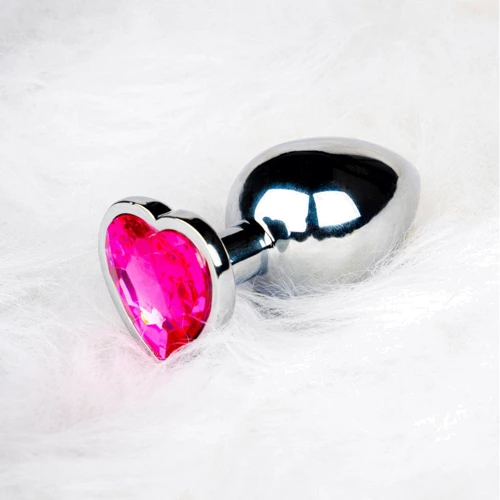 Металлическая анальная пробка Ouch! Heart Gem Silver - Rubellite Pink, S: Материал Медицинский металл