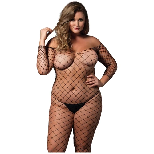Бодістокінг Leg Avenue Off the shoulder bodystocking Black Queen Size: Застосування На тело