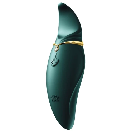 Вібратор 2в1 з язичком Zalo - Hero Jewel Green (кристал Swarovski)