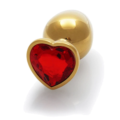 Металевий анальний затор Ouch! Heart Gem Gold - Ruby Red, S фото 7