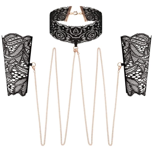 Мереживні наручники та комір Rosy Gold - Lace Cuffs and Collar Black