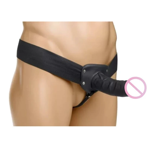 Страпон Hollow Silicone Strap On Dildo with Elastic Straps - Black: Для кого Для мужчин