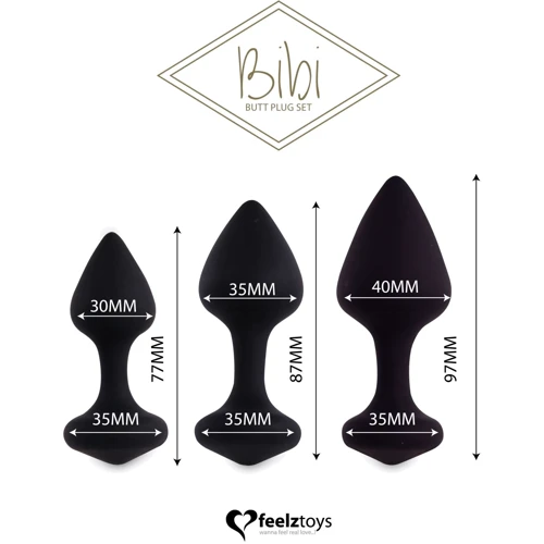 Набор силиконовых анальных пробок FeelzToys - Bibi Butt Plug Set 3 pcs Black: Наличие вибрации Нет