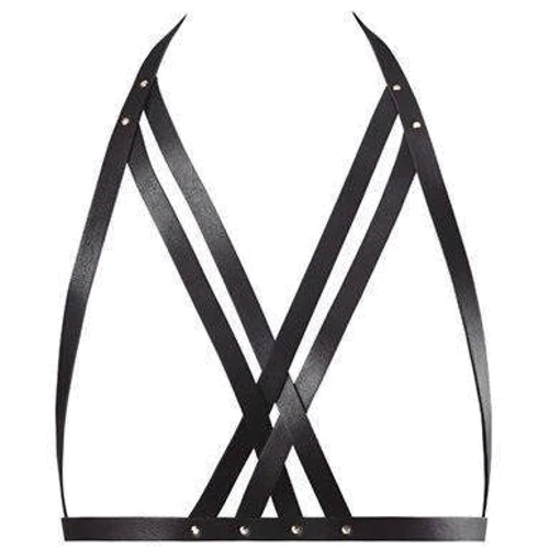 Портупея Bijoux Indiscrets MAZE - Halter Bra Harness Black: Фактура Гладка