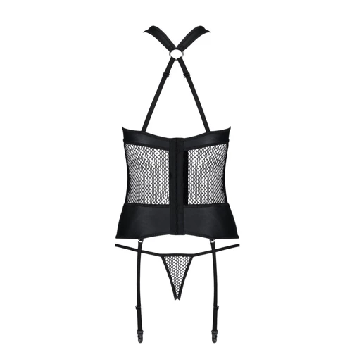 Сетчатый комплект корсет с халтером, съемные подвязки и трусики Amanda Corset black L/XL - Passion: Материал Полиуретан