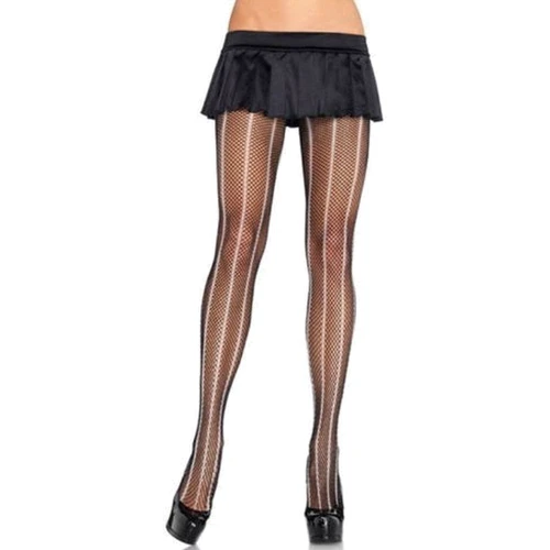 Колготки з вертикальними смужками Leg Avenue OS (чорні з білим)