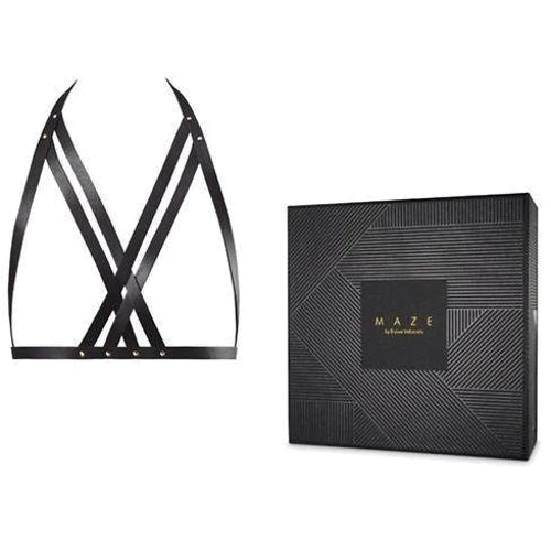 Портупея Bijoux Indiscrets MAZE - Halter Bra Harness Black: Візерунок Однотонний