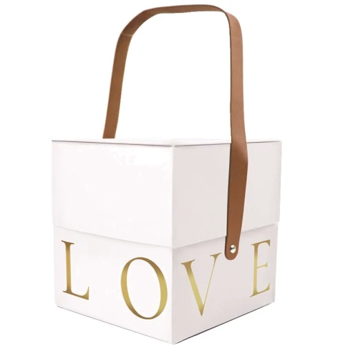 Подарункова коробка з ручкою LOVE біла, L – 18,5х18,5х19 см