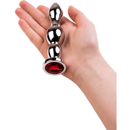 Анальная пробка с кристаллом Toyfa Metal Silver anal plug red gem: Наличие вибрации Нет