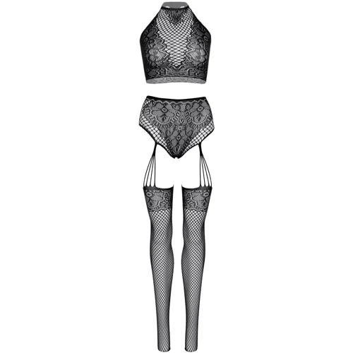 Комплект Leg Avenue Crop top and garter panty Black: Матеріал Полиамид